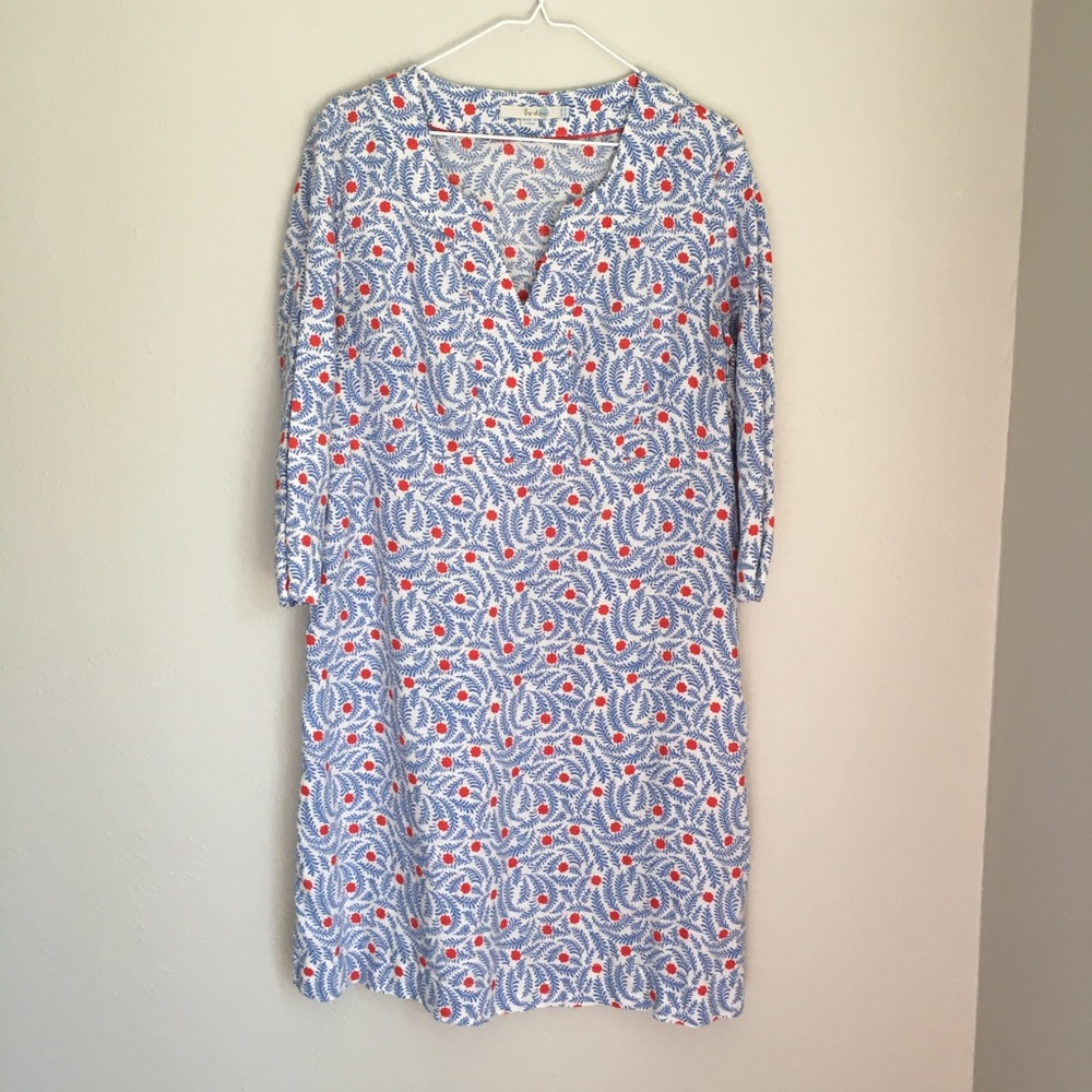 Biden Floral Vine Print Linen Tunic Dress